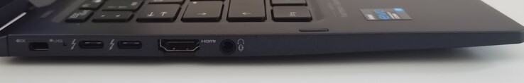 A droite : Emplacement pour un verrou Kensington, 2x Thunderbolt 4 (USB-C), HDMI, port jack 3,5 mm