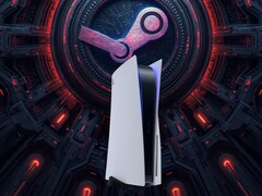 La console PS5 sur fond de Steam