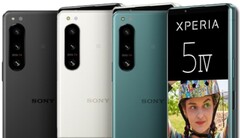 Les photos de presse du Sony Xperia 5 IV montrent quelques spécifications clés du téléphone compact sur l&#039;écran. (Image source : 91Mobiles/Sony - édité)