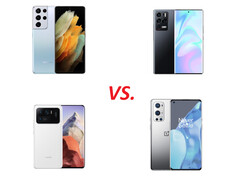Les concurrents de notre comparatif d&#039;appareils photo : Samsung Galaxy S21 Ultra, Xiaomi Mi 11 Ultra, OnePlus 9 Pro et ZTE Axon 30 Ultra.