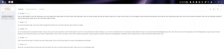 On voit clairement ici que les passages plus longs sont divisés. La reconnaissance vocale fonctionne généralement bien.