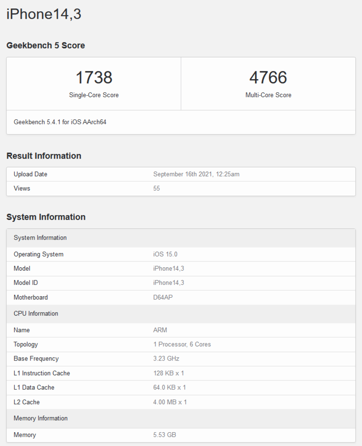 A15 Bionic sur Geekbench (image via Geekbench)