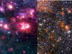 Collage des images MIRI et NIRCam de Sagittarius B2 (Source de l&#039;image : plusieurs - voir sources ; édité)