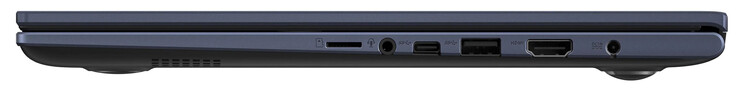 Côté droit : Lecteur de carte mémoire (MicroSD), combo audio, USB 3.2 Gen 1 (USB-C), USB 3.2 Gen 1 (USB-A), HDMI, connecteur d'alimentation