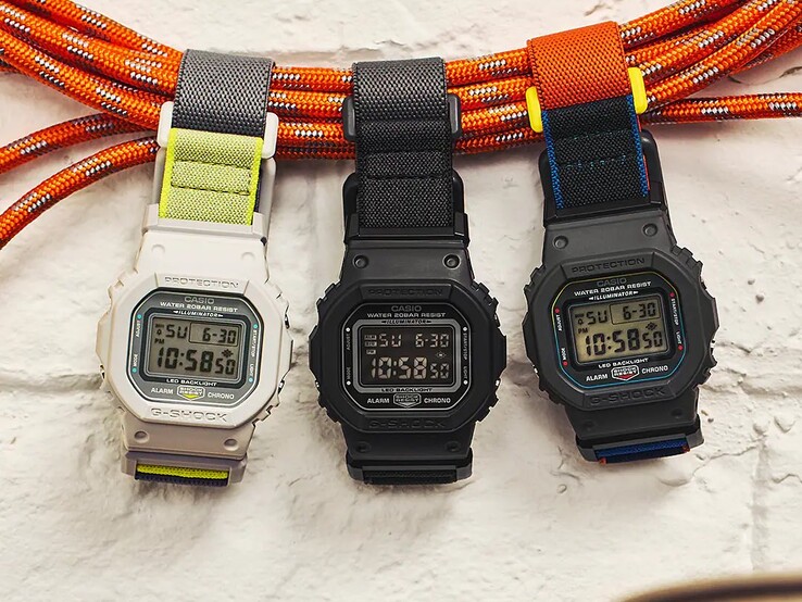 De gauche à droite : les montres Casio G-Shock DW-5600MNC-7A8, DW-5600MNC-1 et DW-5600MNC-8A2