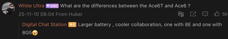 Un informateur compare le OnePlus Ace 6 à la vanille avec le présumé Ace 6T. (Source de l'image : Weibo)