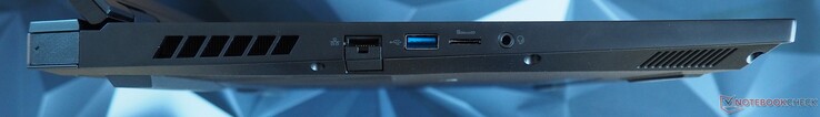 Gauche : RJ45 LAN, USB-A 3.0, lecteur MicroSD, audio