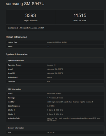 Score Geekbench du Snapdragon 8 Elite 2 (image source : Geekbench)