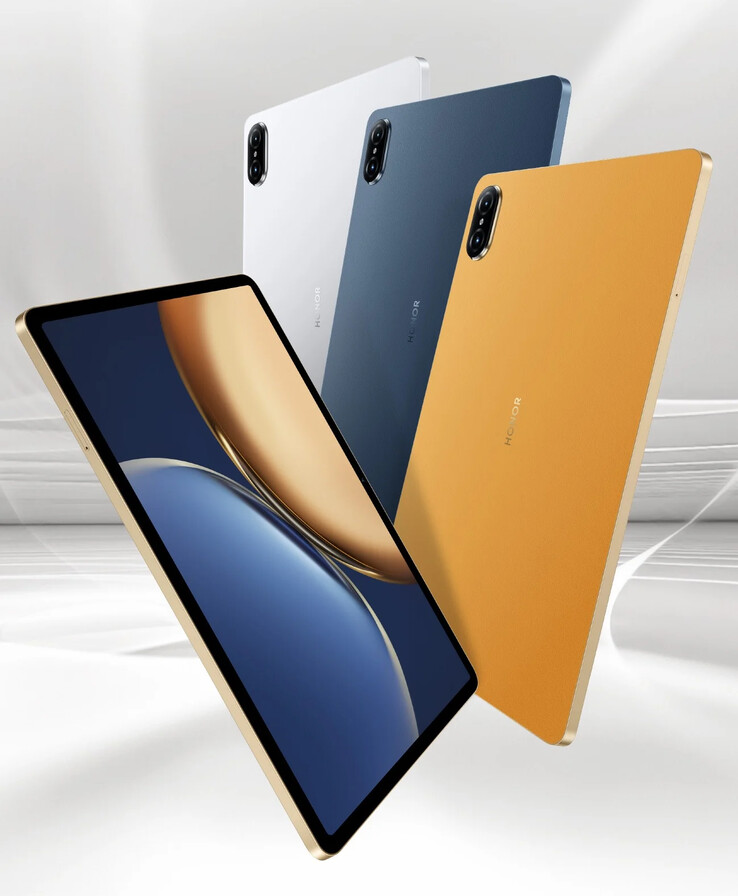 La nouvelle Tab V7 Pro est proposée dans les coloris argent titane, bleu émeraude et or émeraude. (Source : Honor)