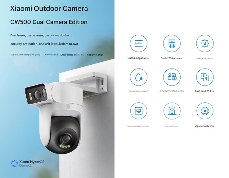 Principales caractéristiques de la nouvelle caméra de sécurité extérieure Xiaomi CW500 (Image source : Xiaomi - machine translated)
