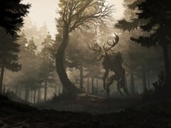 Image du jeu GreedFall montrant une forêt et une créature. (Source de l'image : Steam)