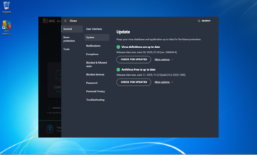 La solution antivirus gratuite AVG fonctionne parfaitement. Capture d'écran de la fenêtre de la version de l'application. (Source de l'image : Sergey Tarasov / Notebookcheck)