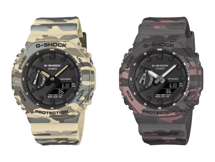Les montres Casio G-Shock GA-2100CM-5A (à gauche) et GA-2100CM-8A (à droite)