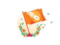 Image promotionnelle de l'initiative Content Independence Day de Cloudflare montrant un drapeau orange avec le symbole d'un stylo. (Source de l'image : Cloudflare)