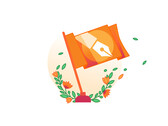 Image promotionnelle de l'initiative Content Independence Day de Cloudflare montrant un drapeau orange avec le symbole d'un stylo. (Source de l'image : Cloudflare)