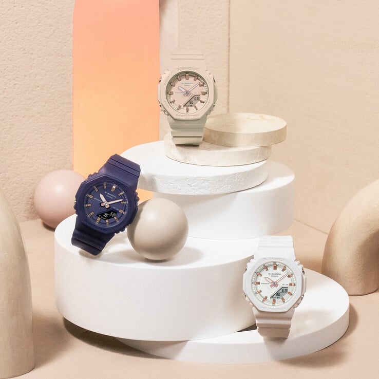 De gauche à droite : Casio GMA-P2100M-2A, GMA-P2100M-4A et GMA-P2100M-7A. (Source de l'image : Casio)