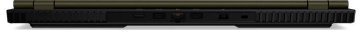 Face arrière : port HDMI, port USB 3.2 Gen 2 (Type-A), port Gigabit Ethernet, port USB 3.2 Gen 2 (Type-A), prise d'alimentation, verrou Kensington