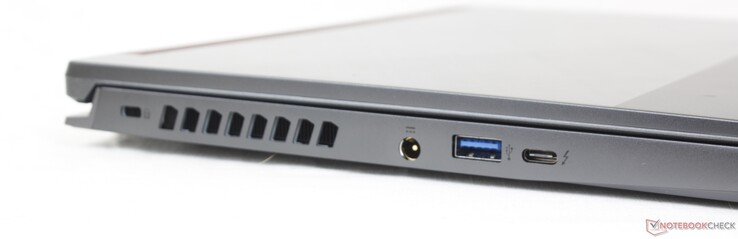 A gauche : Verrouillage Kensington, adaptateur secteur, USB-A 3.2 Gen. 2, USB-C avec Thunderbolt 4 + DisplayPort 1.4