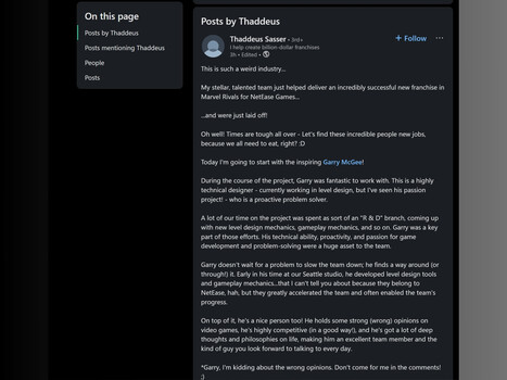 NetEase Games Thaddeus Sasser LinkedIn post (Image source : Screenshot, LinkedIn)