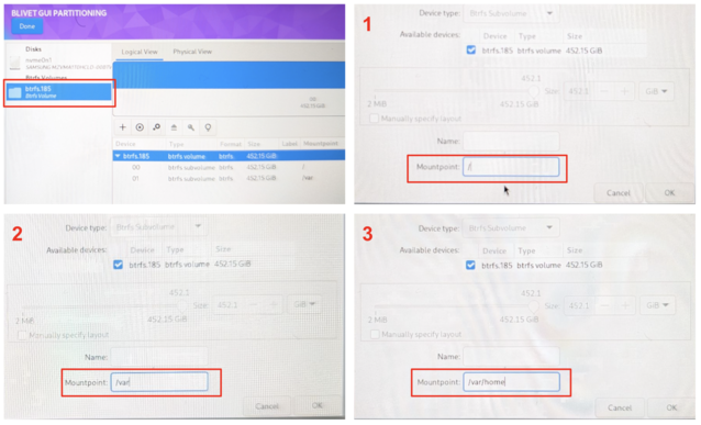 Comme précédemment, créez 3 sous-volumes btrfs supplémentaires - encore une fois, assurez-vous que vous avez fait le bon choix. (Source de l'image : Notebookcheck)