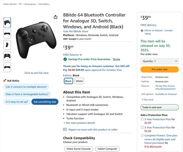 La date de sortie du contrôleur 8BitDo 64 est désormais prévue pour le mois de juillet. (Source de l'image : Amazon)