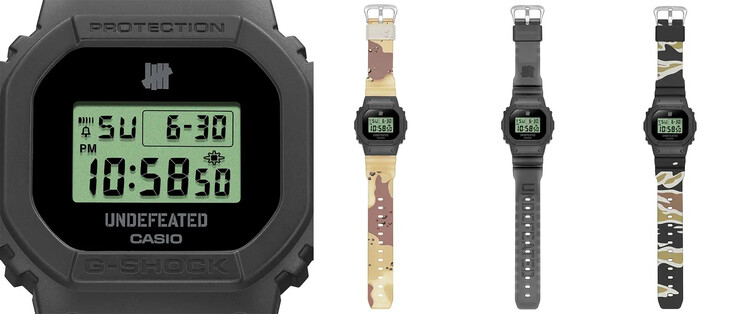 La montre de collaboration Casio G-Shock x Undefeated est livrée avec trois bracelets interchangeables (photo). (Source de l'image : Casio)