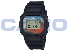 La Casio G-Shock DW-5600KHG24-1JR (photo) arbore des gravures de style ukiyo-e tirées des œuvres d&#039;art de la période Edo de Hokusai. (Source de l&#039;image : Casio - Edited)