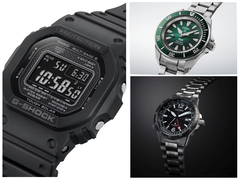 Sur la photo : la Casio GW-5000HS-1 (à gauche), la Seiko Prospex SRPL53K1 (en haut à droite) et la Citizen Promaster Mechanical GMT (en bas à droite). (Source des images : Casio, Seiko, Citizen)