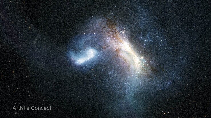 Illustration d'artiste représentant la fusion de deux galaxies.