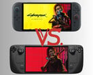 La Switch 2 et la Steam Deck avec l'illustration de Cyberpunk 2077 (Image source : Nintendo of America, Valve, Steam avec modifications)