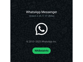 Un écran d'accueil avec un fond vert chargé et le logo de WhatsApp mentionnant le numéro de la dernière version bêta. (Source de l'image : @WABetaInfo sur X)