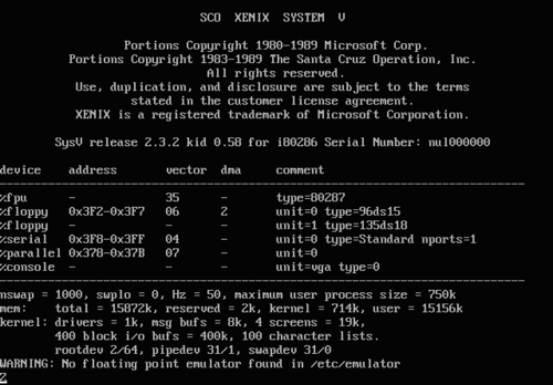 Microsoft lance Xenix, dans le but de créer un système d'exploitation de type Unix pour les micro-ordinateurs (Source : Microsoft)