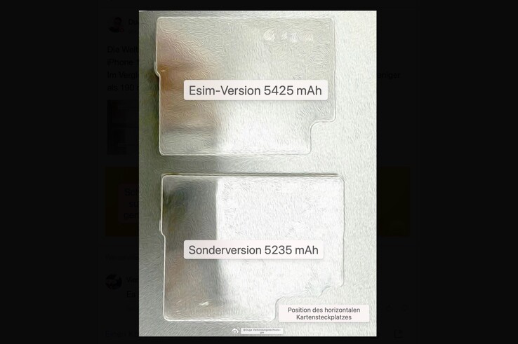 Cette image est censée montrer les batteries des deux versions de l'iPhone 18 Pro Max (traduction automatique).