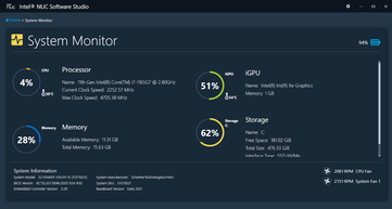 NUC Software Studio Hardware Monitoring