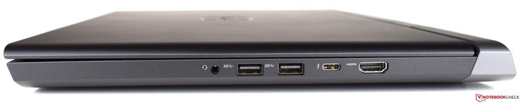 Côté droit : jack audio 3,5 mm, 2 USB 3.1, USB C + Thunderbolt 3, HDMI 2.0.