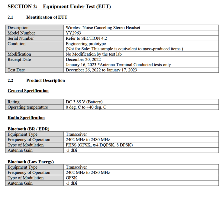 Sony WF-1000XM5 : liste FCC (image via FCC)