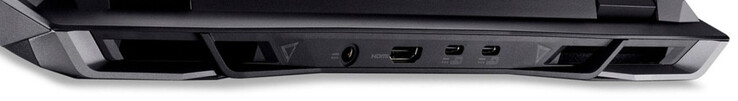 Arrière : Prise d'alimentation, HDMI 2.1, USB 4 (USB-C ; Power Delivery, DisplayPort), USB 3.2 Gen 2 (USB-C ; Power Delivery, Displayport)