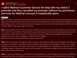 Walmart a annulé la précommande de la Switch 2 témoignage#1 (Source d'image : capture d'écran, Nintendo Switch 2 subreddit)