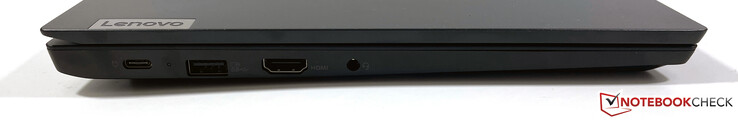 Côté gauche : USB-C 3.2 Gen.1 (DisplayPort-ALT-Mode 1.2, Power Delivery 3.0), USB-A 3.2 Gen.1 (alimenté), HDMI 1.4b, prise stéréo 3,5 mm