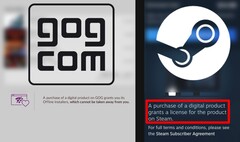 GOG a réagi de la manière la plus appropriée à la nouvelle déclaration de Valve sur les licences. (Source de l'image : Valve / GOG - édité)
