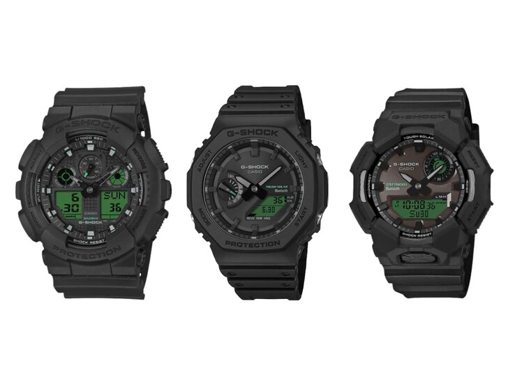 De gauche à droite : les montres Casio G-Shock GA-100BEG-1A, GA-B2100BEG-1A et GA-B010BEG-1A