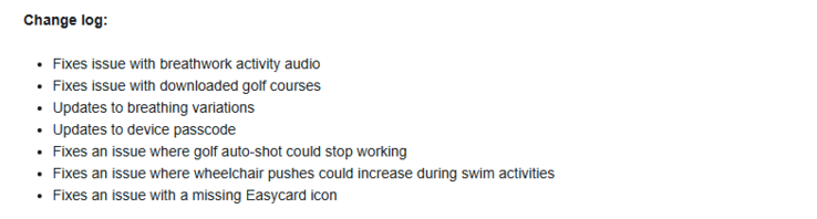 Les notes de mise à jour de la version bêta 15.05 pour les smartwatches Garmin Venu 3 et vivoactive 5. (Source de l'image : Garmin)