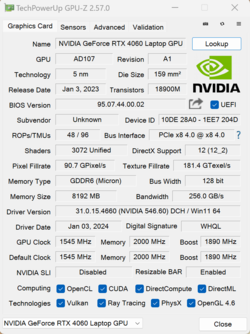 GPU-Z Ordinateur portable Nvidia GeForce RTX 4060