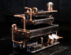 Des tuyaux en cuivre et des manomètres donnent au PC de Billet Labs un aspect steampunk.