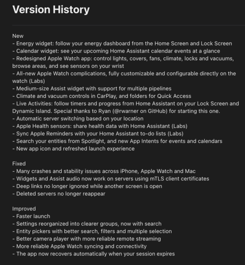 Une capture d'écran des notes de mise à jour de la version 2026.9.0 de l'application Home Assistant