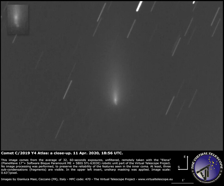 Image de la comète C/2019 Y4 (ATLAS) prise par The Virtual Telescope Project.