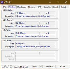 Lenovo Yoga C940 - CPU-Z : caches.