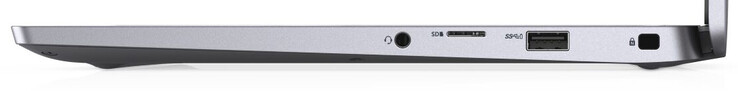 Côté droit : combo écouteurs / micro jack, lecteur de carte (micro SD), USB A 3.2 Gen 1, verrou de sécurité.