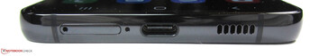 Bas : Double SIM, microphone, USB-C 3.1 Gen.1, haut-parleur