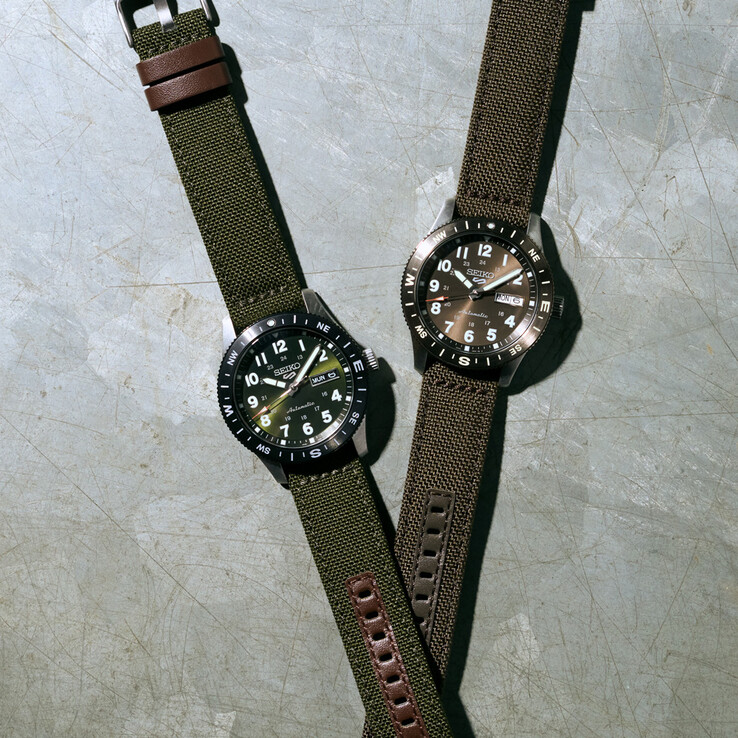 Les HDB008 et HDB009 de Seiko, équipées d'un bracelet en nylon, s'inspirent d'un style extérieur robuste avec des tons terreux et des lunettes de boussole.